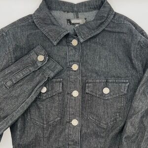 Missguided Mini Denim Dress Womens US 4‎ Black Button Front Long Sleeve EUC 0440